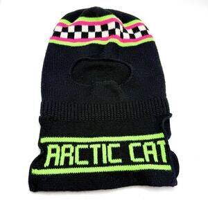 Vintage Arctic Cat Balaclava Full Face Snowmobile Ski Mask Black Neon 90s USA